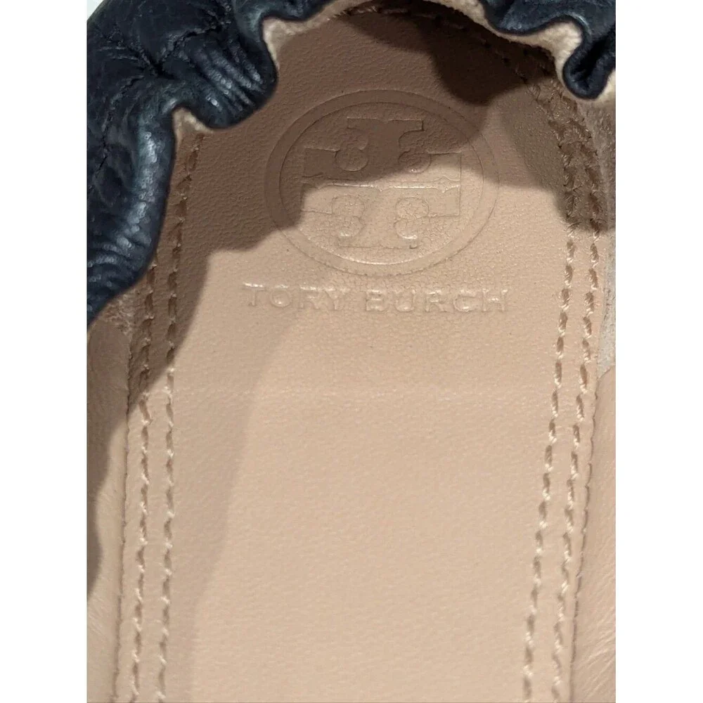 Tory Burch Melinda Ballet Flat Dark Navy Blue Gold Medallion Ladies Women 7.5